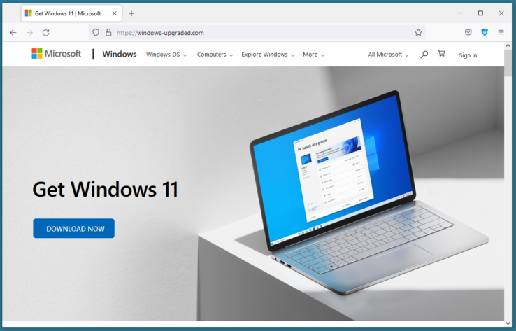 O duvidoso site de atualização do Windows 11 contém o malware RedLine Stealer. (Imagem: Blog de Pesquisa de Ameaças HP)