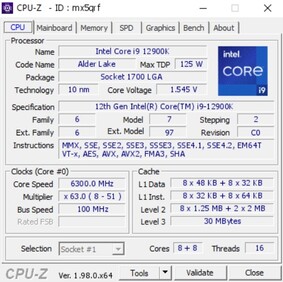 Intel Core i9-12900K. (Fonte de imagem: Validador CPU-Z)