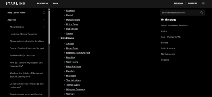 Amazon listada como varejista autorizado Starlink (Fonte da imagem: Starlink)