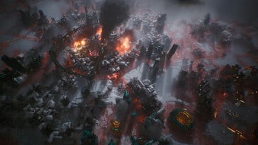 Uma imagem que mostra um ambiente em Frostpunk 2.
