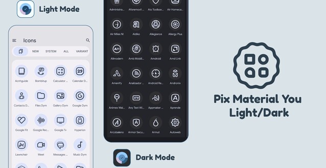 O Pix Material You tem ícones temáticos que suportam cores dinâmicas, com ícones até mesmo para os aplicativos mais obscuros (Fonte da imagem: PashPuma Design)