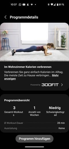 O software da Samsung fornece acesso a programas de fitness