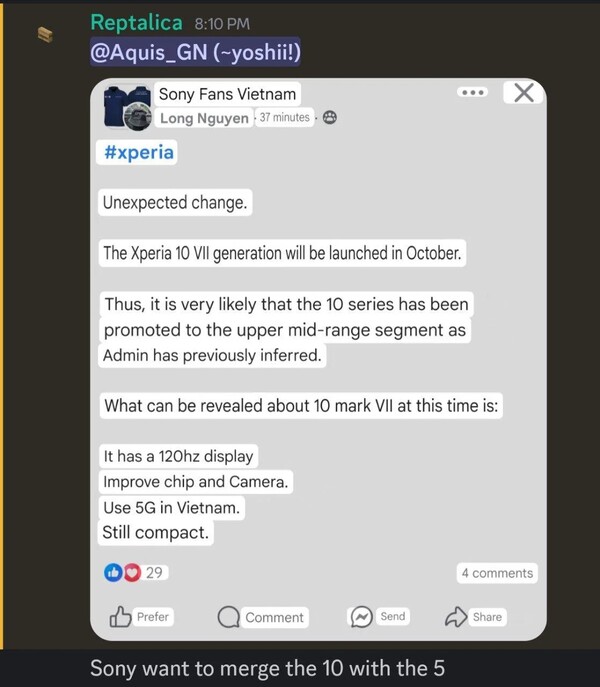 Rumor da data de lançamento do Sony Xperia 10 VII. (Fonte da imagem: via Reddit)
