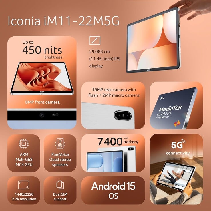 Principais especificações do Acer Iconia iM11-22M5G.