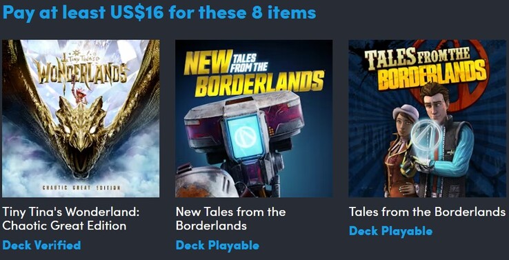 Imagem decorativa. A primeira camada contém 8 jogos e custa US$ 16 (Fonte da imagem: Humble Bundle)