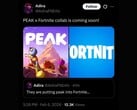 A colaboração entre Fortnite e Peak, supostamente divulgada por Cohen por meio da conta Adira X