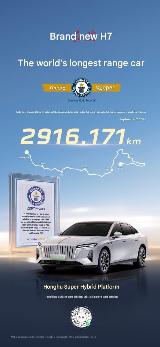 O certificado do Guinness relativo ao recorde da linha Hongqi H7