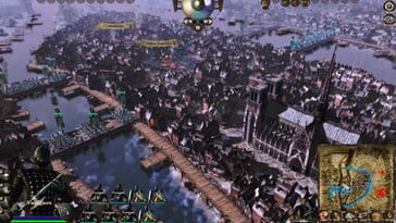 Uma imagem que mostra uma cidade no jogo Medieval Kingdom Wars.