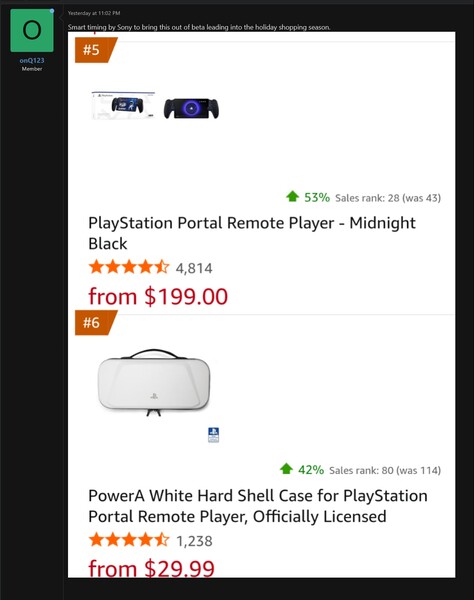 Vendas do PlayStation Portal na Amazon (Fonte da imagem: captura de tela, fóruns onQ123@NeoGaf)