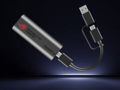 O ROG USB-C10G é um adaptador de USB-C para 10GbE. Na foto: uma imagem promocional do acessório com o cabo incluído.