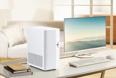 A Mini Torre Asus V500 está disponível nas cores branca ou preta, com detalhes em madeira.