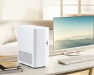 A Mini Torre Asus V500 está disponível nas cores branca ou preta, com detalhes em madeira.