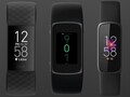 O Fitbit Charge 4 (L) e Fitbit Luxe (R) em comparação com o Fitbit Charge 5 potencial. (Fonte de imagem: Fitbit/9To5Google - editado)