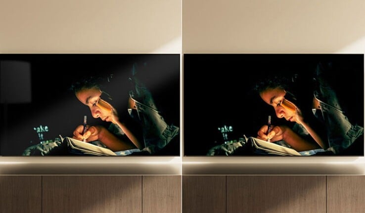 Exemplo ilustrativo da película antirreflexo e antirreflexo Immersive Black Screen Pro (R) usada nas HDTVs Bravia 9 II.