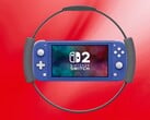 Mockup do Switch 2 Lite rodeado pelo controle Ring Fit
