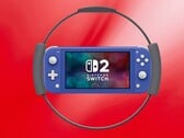 Mockup do Switch 2 Lite rodeado pelo controle Ring Fit