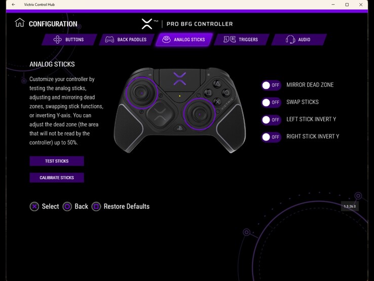 Ajuste da zona morta do Victrix Control Hub