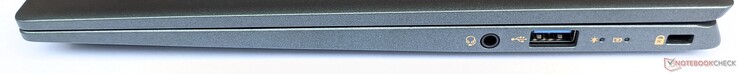 Lado direito: porta de áudio combinada, 1x USB-A 3.2 Gen1, fechadura Kensington