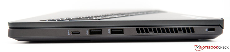Esquerda: USB-C 3.2 Gen. 2 (sem DP, PD ou G-Sync), 2x USB-A 3.2 Gen. 1, fechadura Kensington