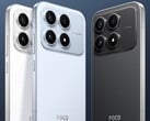 O compacto Poco X8s em branco, preto e azul
