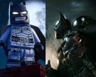Arte promocional de Lego Batman: Legacy of the Dark Knight ao lado da mesma arte de Batman: Arkham Knight