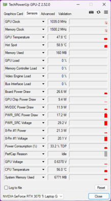 GPU-Z - Nvidia GeForce RTX 3070 Ti GPU Portátil