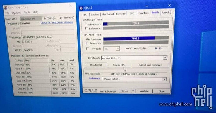 Resultados CPU-Z. (Fonte da imagem: Chiphell)