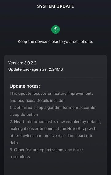 As notas de lançamento da versão 3.0.2.2 do software para o Amazfit Helio Strap. (Fonte da imagem: u/Secure-Carrot9971 via Reddit)