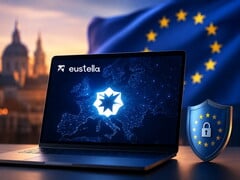 Um laptop com o provedor europeu de IA Eustella