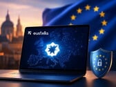 Um laptop com o provedor europeu de IA Eustella
