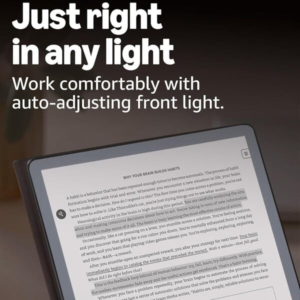 O Kindle Scribe com luz frontal tem mais espaço de armazenamento, mas custa mais do que o modelo sem luz frontal. (Fonte da imagem: Amazon)