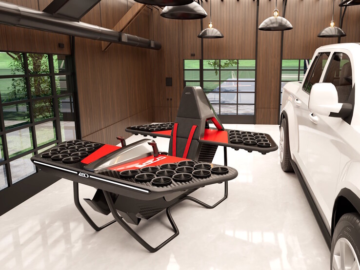 O JetBike air speeder da Leo Flight é pequeno o suficiente para caber dentro de garagens para carregamento doméstico. (Fonte da imagem: Leo Flight)