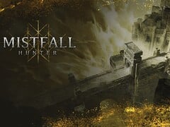 Ilustração principal de *Mistfall Hunter*, destacando o mundo de fantasia sombria de Gyldenmist.