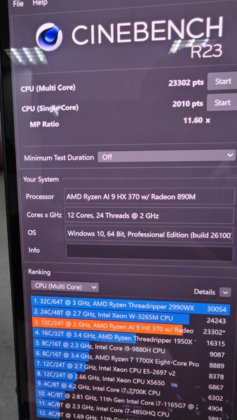 Pontuação do AMD Ryzen AI 9 HX 370 Cinebench R23 (fonte da imagem: HXL on X)