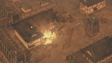 Uma imagem que mostra um combate em Shadow Tactics: Blades of the Shogun.