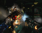Big daddy e little sister Em combate com o jogador em Bioshock
