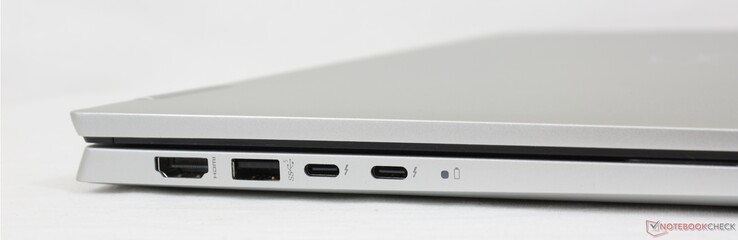 Esquerda: HDMI 1.4, USB-A 3.2 Gen. 1, 2x USB-C c/ Thunderbolt 4 + Power Delivery + DisplayPort