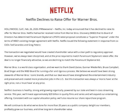 Declaração oficial da Netflix