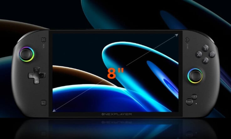 O OneXFly Apex apresenta um VRR de 8 polegadas, 120 Hz e tela nativa de paisagem. (Fonte da imagem: One-Netbook)