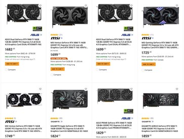 Preço da RTX 5060 Ti 16 GB na Newegg. (Fonte da imagem: Newegg)