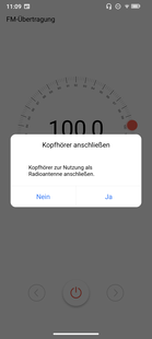 O rádio FM não tem recepção, apesar de os fones de ouvido estarem conectados.