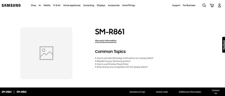 RM-R861 Galaxy Watch na página de suporte oficial (Fonte da imagem: Samsung)