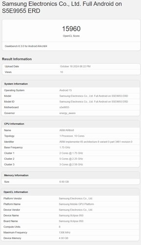 Pontuação do Geekbench do Exynos 2500 (fonte da imagem: Geekbench)