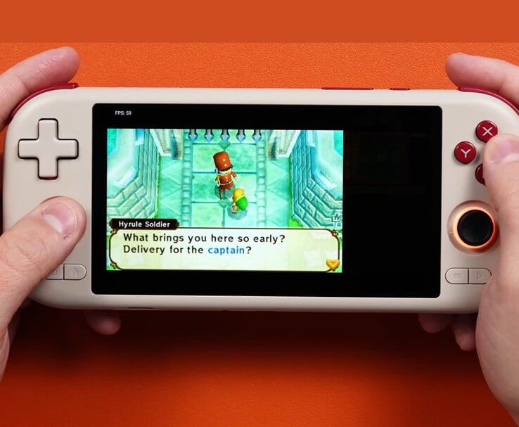 O dispositivo portátil Mangmi Air X executando The Legend of Zelda: A Link Between Worlds em um emulador de 3DS. (Fonte da imagem: Joey's Retro Handhelds)