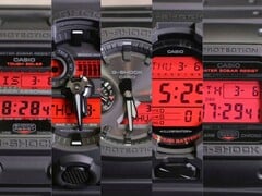Da esquerda para a direita: Casio GX-56BBR-1A, GA-700BBR-1A, GA-B2100BBR-1A, GD-O100BBR-1 e DW-5600BBR-1 - a linha completa do G-Shock &quot;Black and Bold Red&quot; em uma única foto. (Fonte da imagem: Casio)