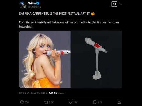 Vazamento do microfone da Sabrina Carpenter em Fortnite (Fonte da imagem: captura de tela, conta ShiinaBR X)