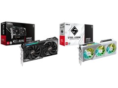 GPUs ASRock Radeon RX 9060 XT Challenger (esquerda) e Steel Legend (direita). (Fonte da imagem: ASRock)