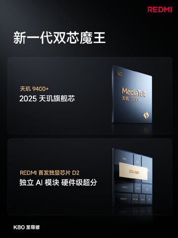 O Redmi K80 é alimentado pelo Dimensity 9400+ e tem um chip de tela dedicado chamado D2. (Fonte da imagem: Redmi)