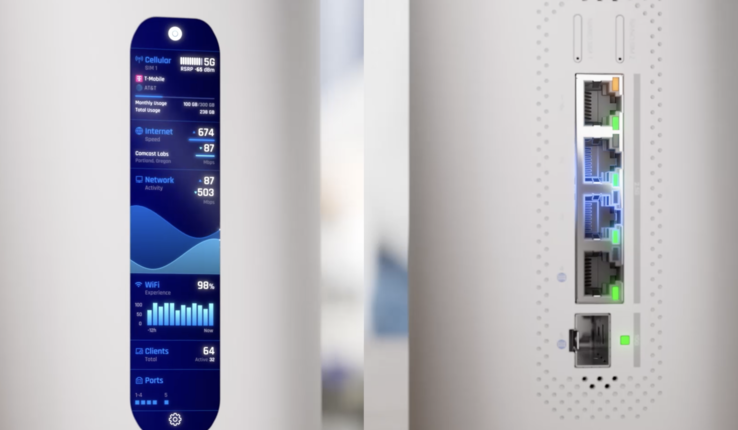 O roteador tem uma tela e várias portas (Fonte da imagem: Ubiquiti Networks)