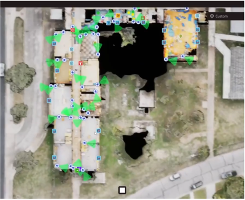 Uma visão da cópia virtual da escola que os operadores de drones usarão como um mapa para ajudar a guiar a si mesmos e às autoridades policiais pelo campus. (Fonte da imagem: site da CGA)